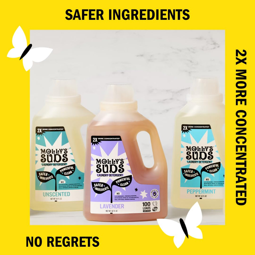 Molly's Suds Liquid Laundry Detergent | Clean Laundry Detergent Soap for Sensitive Skin | 2x Concentrated, High Efficiency (HE) (Lavender - 200 Loads)