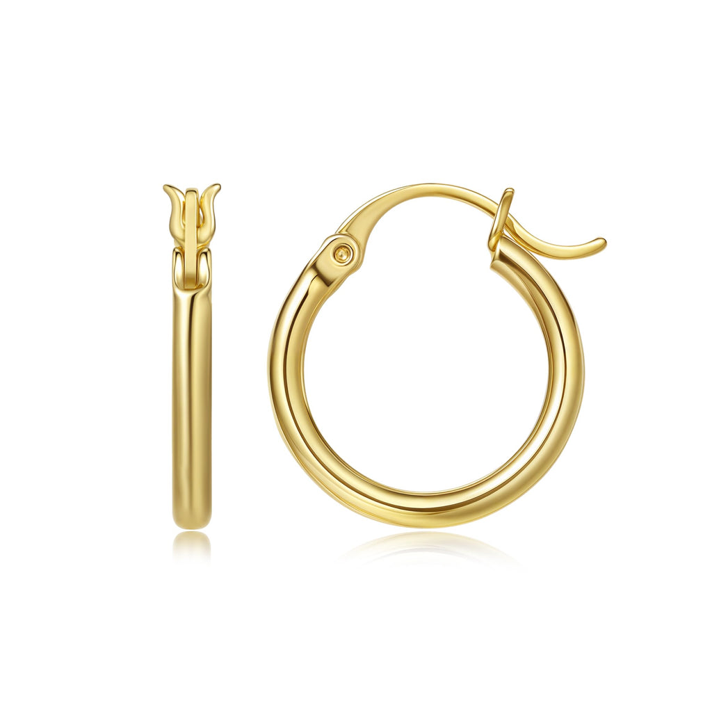 YUVOLA 14k Yellow Gold Hoop Earrings for Women Real Gold 16mm Classic Round Polished Hoops 2mm Thickness