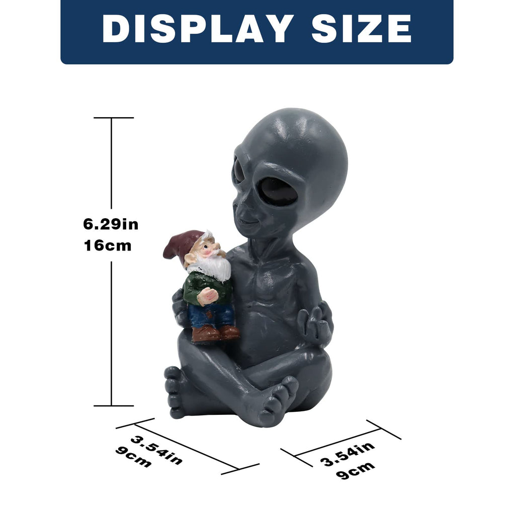Dnoifne Alien Hugging Gnome Garden Decoration, Resin Dwarf Statue, Waterproof Outdoor Decor for Patio Lawn Porch, Birthday and Housewarming Gifts