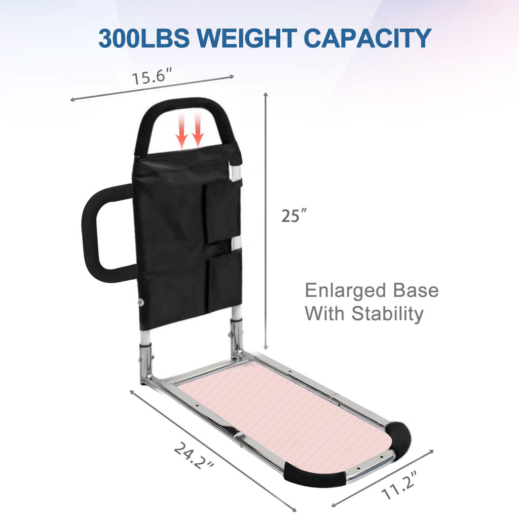 HEPO Bed Rails for Elderly Adults Safety with Storage Pocket, Assist Rail with Dual Grab Bars for Easily Getting in & Out of Bed, Bed Rail Fits King, Queen, Full, Twin Bed