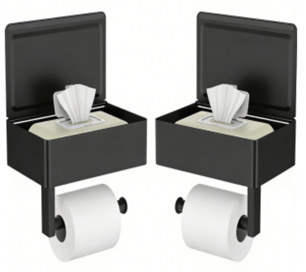 FORIOUS Toilet Paper Holder with Shelf, Wall-Mounted Modern Wipes Dispenser