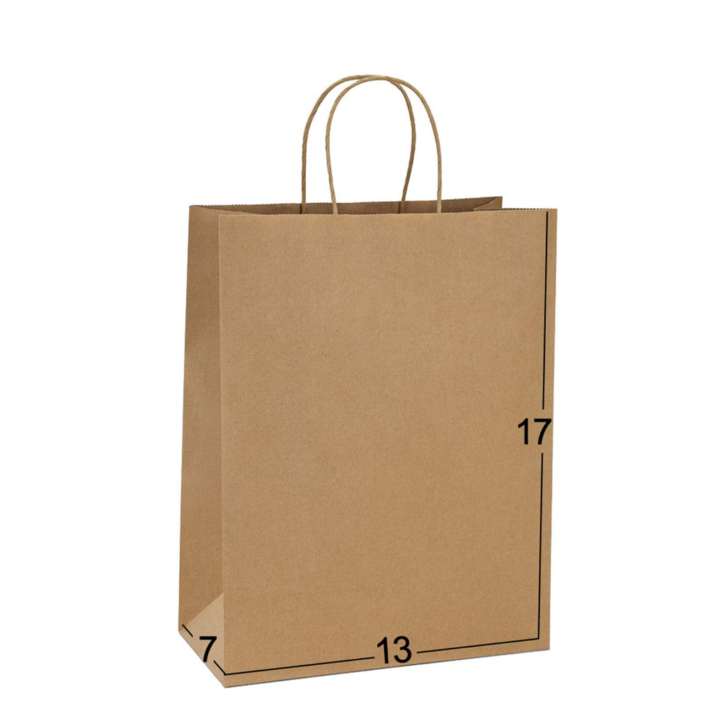 BagDream Large Paper Bags with Handles 13x7x17 Inch Kraft Brown 25 Pack