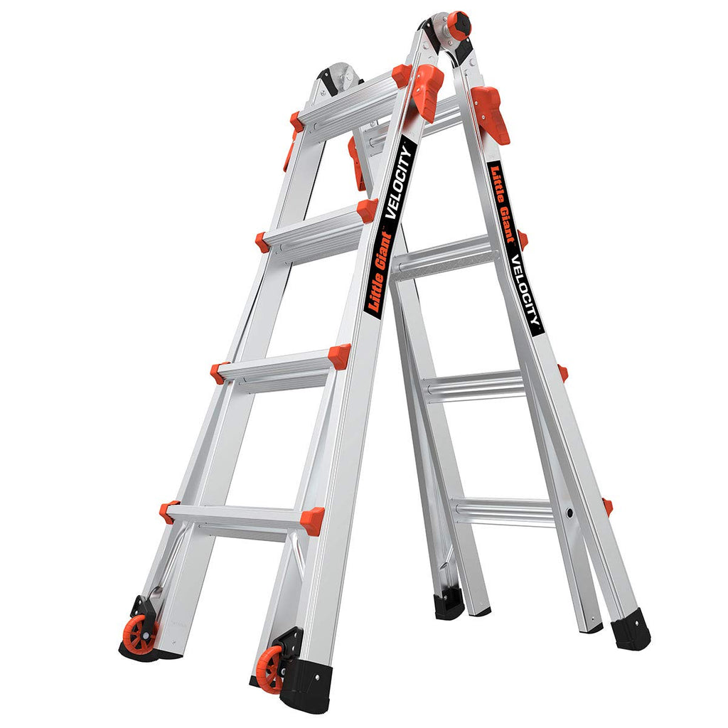 Little Giant Velocity M18 Multi-Position Aluminum Ladder, A-Frame, Extension, 90-Degree and Trestle Modes, Lightweight with Slip-Resistant Feet and Wheels, 300 lb. Type IA, 18-Ft Reach, 15417-001