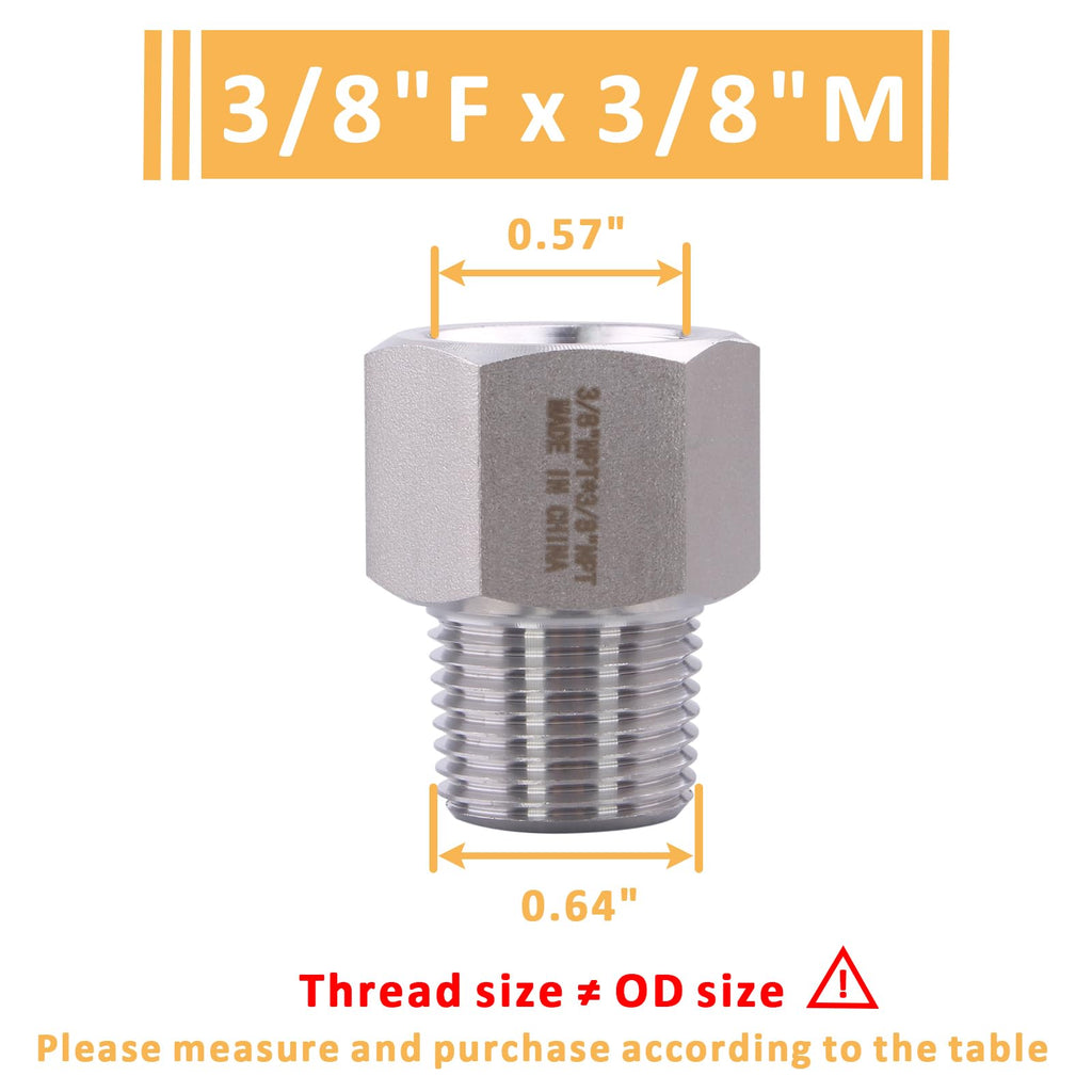 DERPIPE Forged Reducer Adapter Fitting - Stainless Steel 304 Reducing Pipe Connector, 3/8" NPT Female x 3/8" NPT Male (pack of 5)