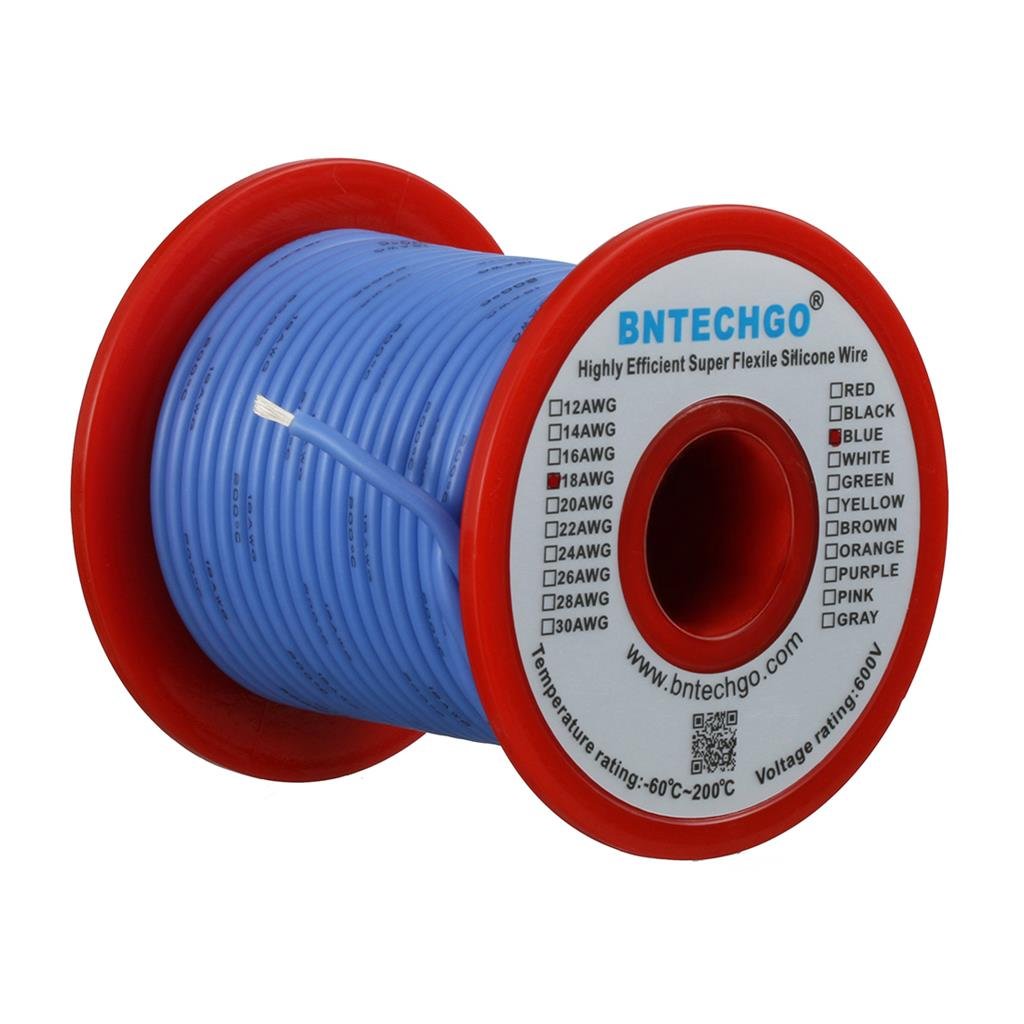 BNTECHGO 18 Gauge Silicone Wire Spool 50 ft Blue Flexible 18 AWG Stranded Tinned Copper Wire