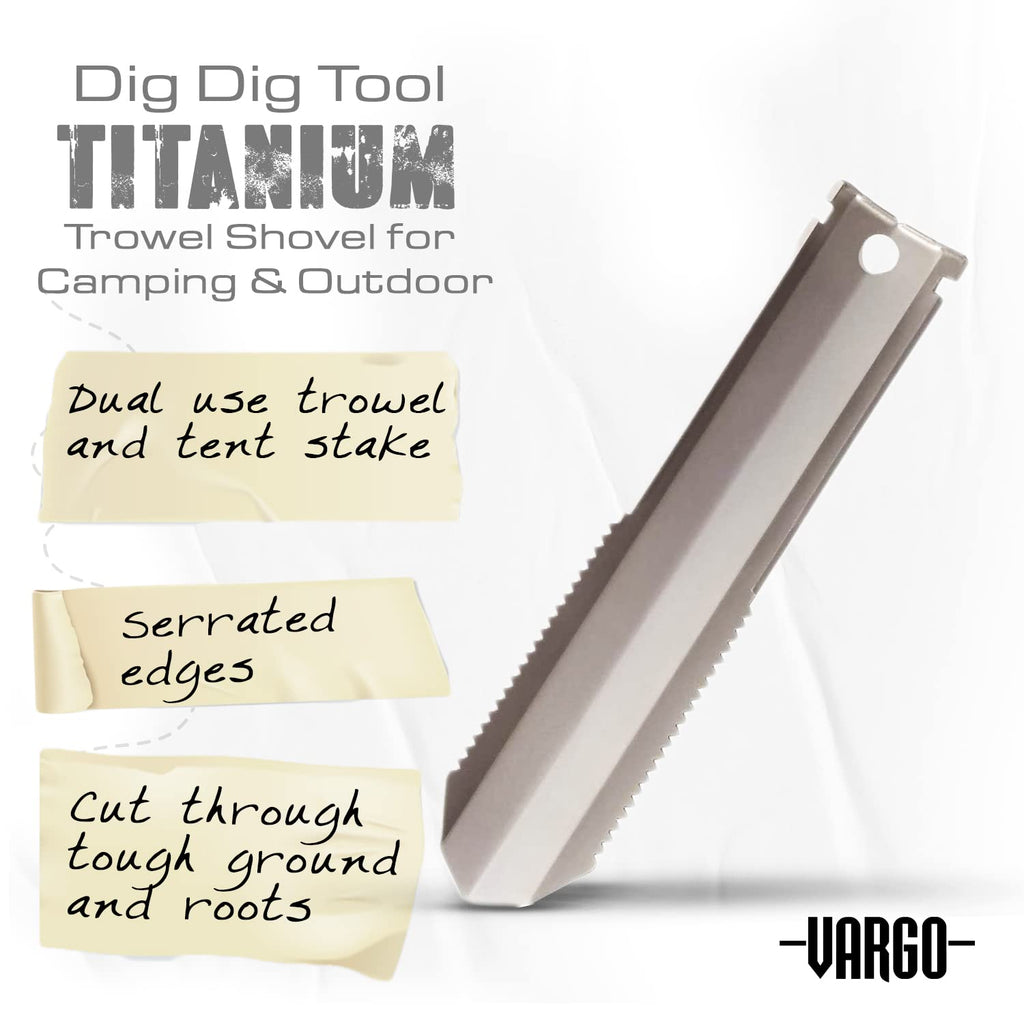 Vargo Titanium Dig Dig Tool | Compact Backpacking Trowel Shovel for Camping & Outdoor Activities | Light Weight Essential Multi Tool Shovel & Tent Stake for Hikers & Outdoor Survivors