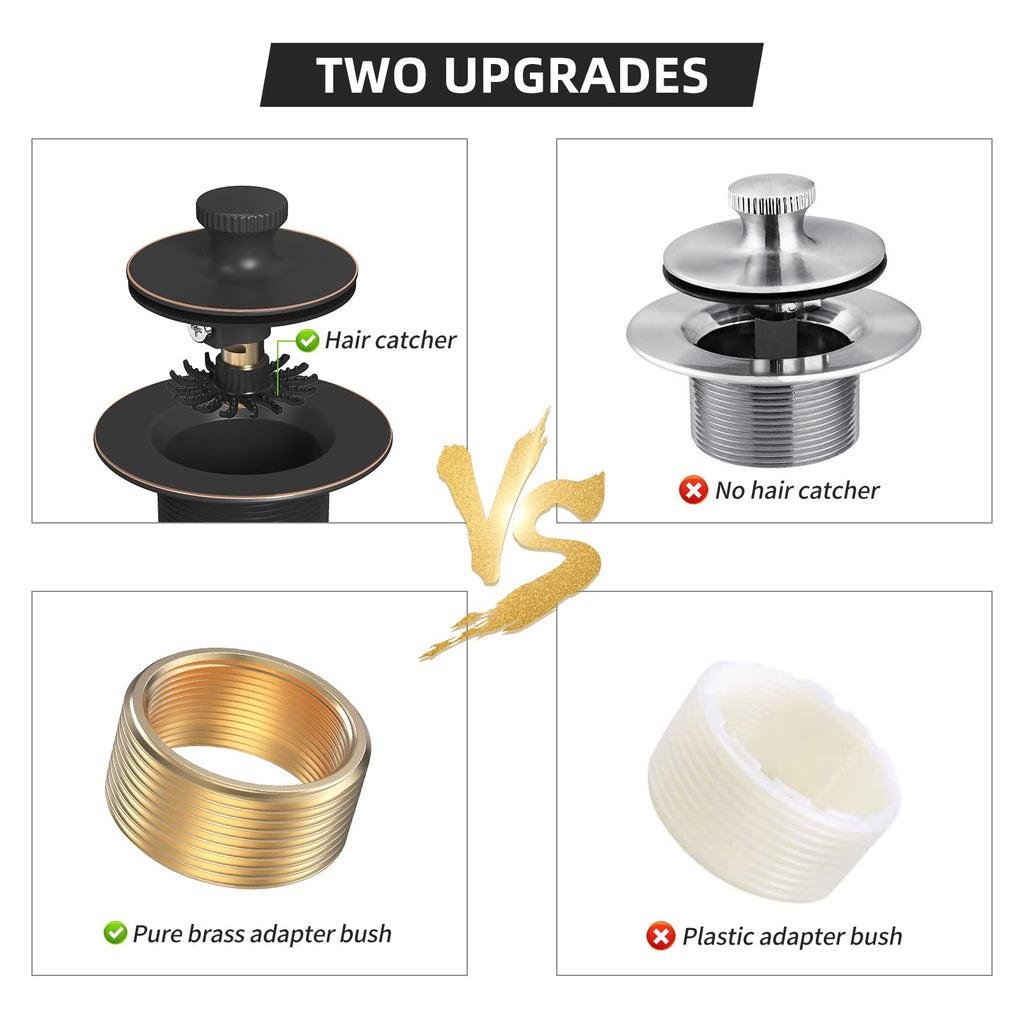 Oil Rubbed Bronze Tub Drain Trim Set Conversion Kit Assembly，All Brass Lift & Turn Bathtub Drain Replacement Trim Kit with Two-Hole Overflow Faceplate and Universal Fine/Coarse Thread