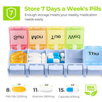 AUVON Weekly Pill Organizer Arthritis Friendly, BPA Free Travel 7 Day Pill Box Case with Spring Open Design and Large Compartment to Hold Vitamins, Cod Liver Oil, Supplements and Medication