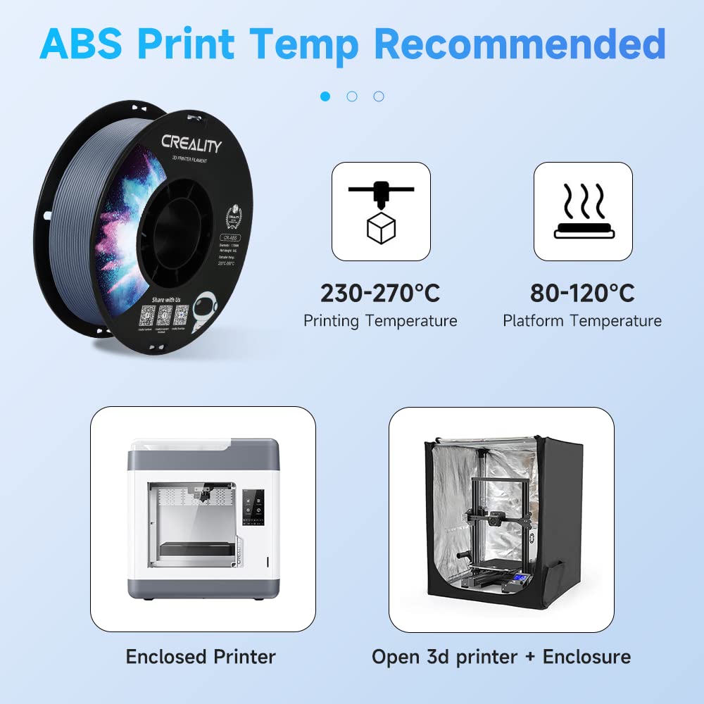 Creality ABS Filament 1.75mm, 3D Printer Filament, No-Tangling, Strong Bonding and Overhang Performance Dimensional Accuracy +/-0.02mm, 2.2lbs/Spool