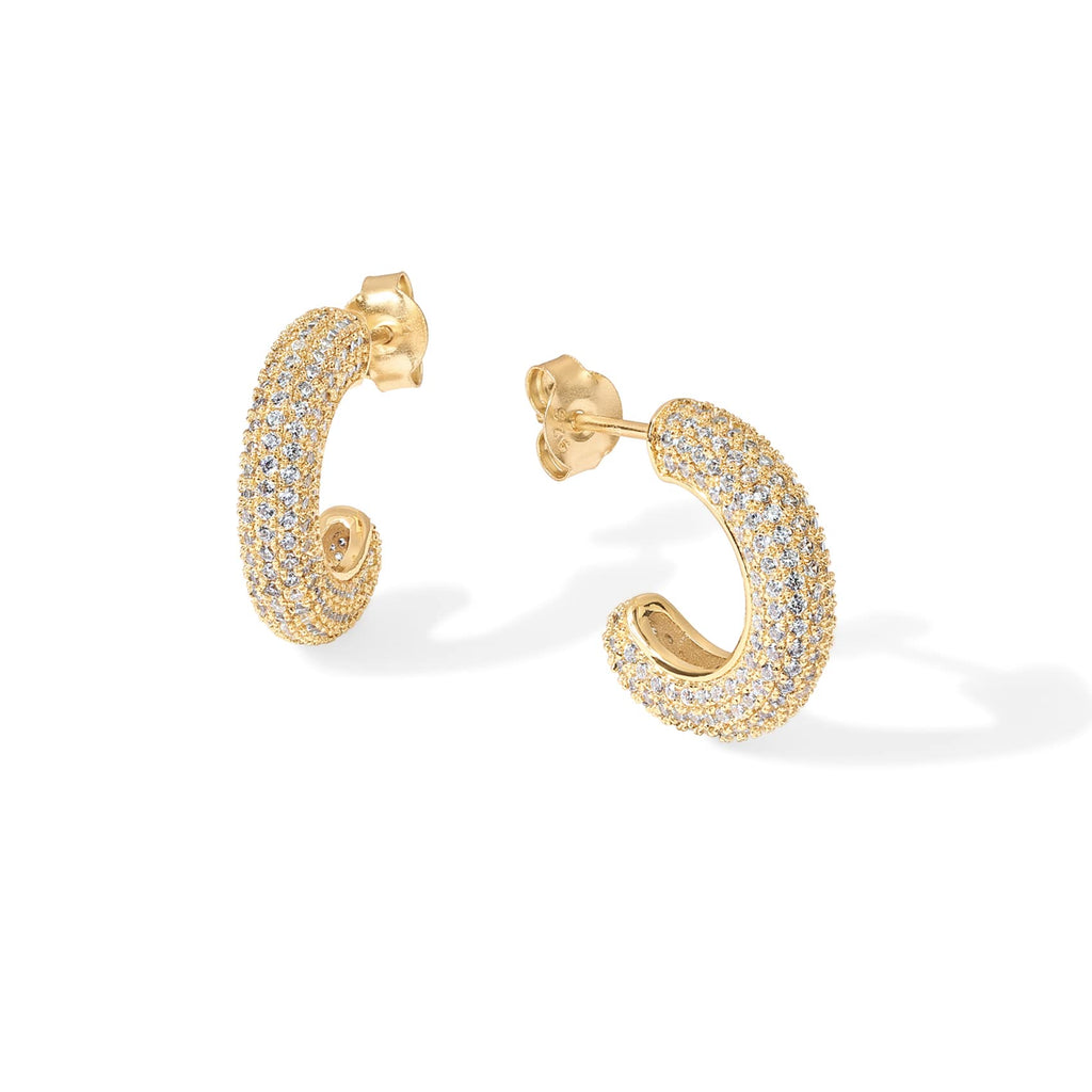 PAVOI CZ Chunky Thick Hoop Earrings for Women, 14K Gold Plated, Yellow Gold