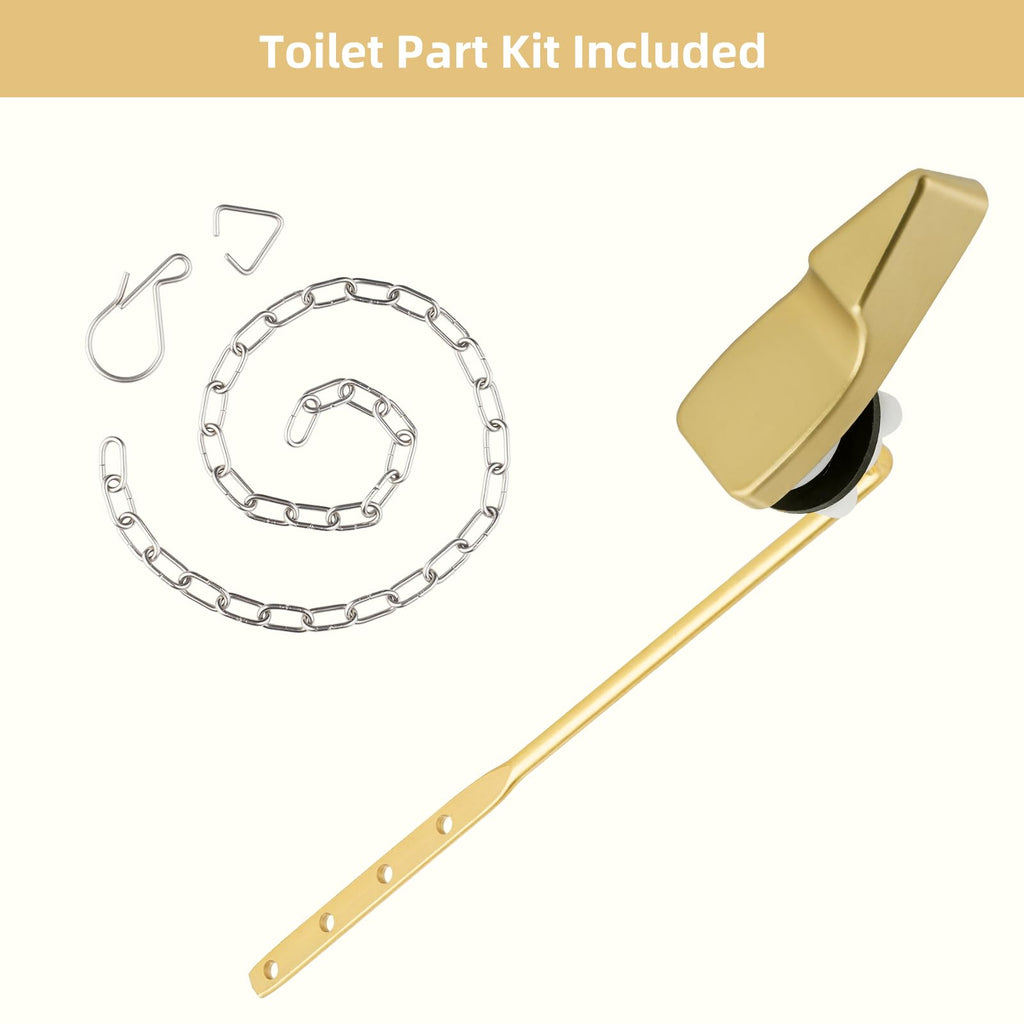 Hygie Rinse Universal Front Mount Metal Toilet Handle Replacement Kit Compatible with American Standard/Mansfield/Gerber/TOTO, Toilet Tank Flusher Lever with Flapper Chain, Brushed Gold