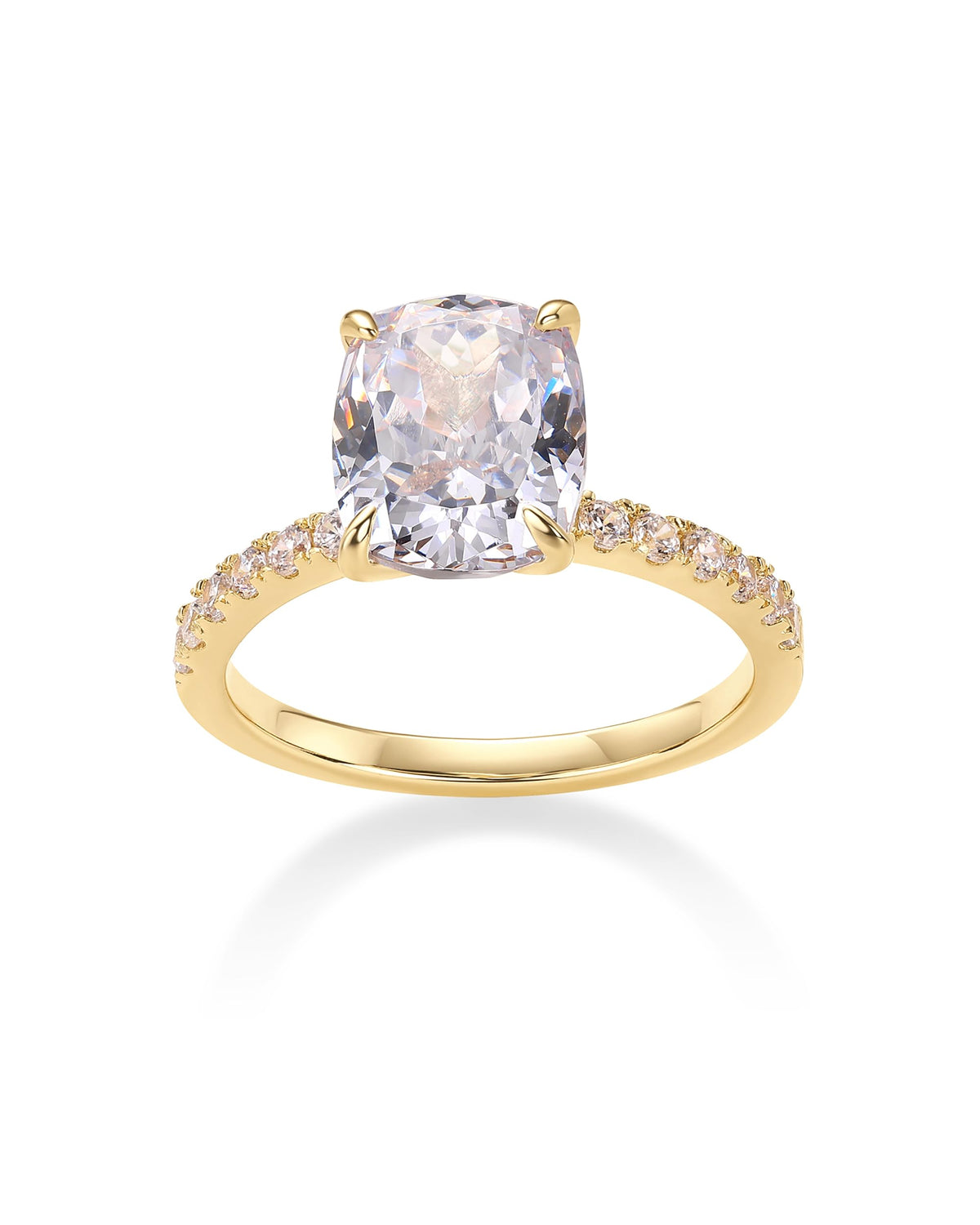 PAVOI 14K Yellow Gold Plated 3CT Cushion Cut Elongated CZ Engagement Ring