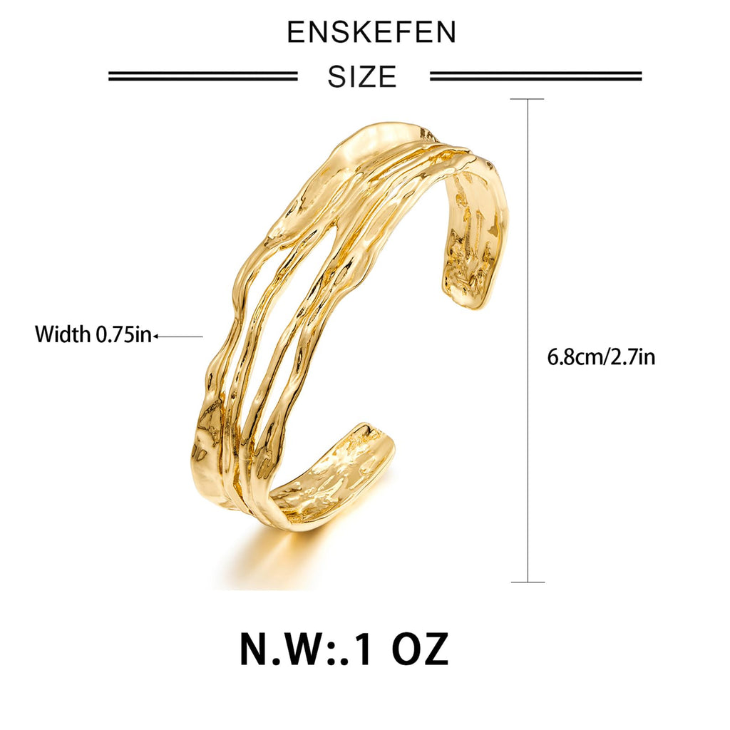 ENSKEFEN Gold Cuff Bracelets for Women Hammered Open Cuff Bangles Adjustable Gold Bracelets Irregular Bangle Bracelet