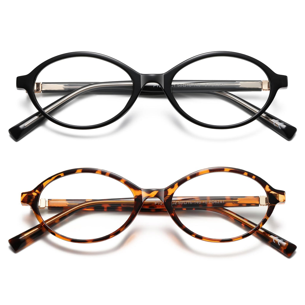 PUBOWT Oval Reading Glasses for Women Men Blue Light Blocking Computer Readers Retro Fashion Small Frame Trendy Vintage Vintage Eyewear PT2009 2Pack Black Demi +1.5 x Strength