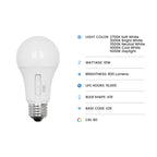 Feit Electric A19 LED Light Bulb, 60W Equiv, Non-Dimmable, Selectable Color Temperatures (2700K-5000K), 800 Lumens, General Purpose Light Bulbs, 17,000-Hour Lifetime, OM60/5CCT/15KLED/10, 10 Pack