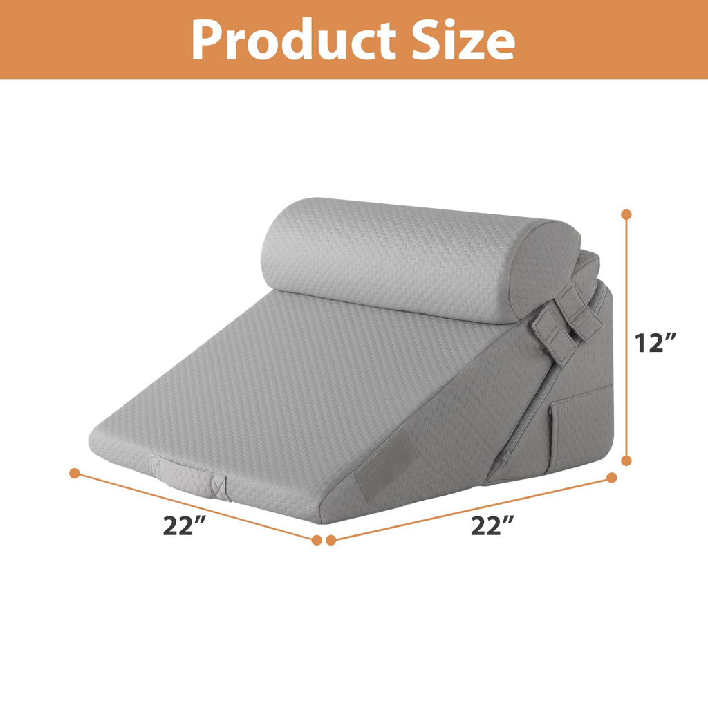 BIEEZZK 3PCS Wedge Pillow Set, Adjustable Wedge Pillow Headboard, Bed Wedge Pillows for Back Pain Relief, Sleeping, Post Surgery, Back Support Pillow for Bed Sitting Up, Snoring, GERD, Grey