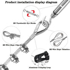 1/8 Inch Stainless Steel Wire Rope Kit, 7x7 Strands, 100 ft Length, With Cable Cutters, Sleeves, Thimbles, Clips, For Climbing Plants, Deck Railing, Fencing, Outdoor Hanging