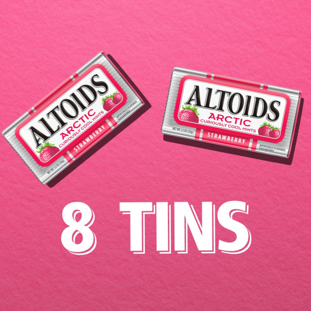 ALTOIDS Arctic Strawberry Hard Breath Mints, Bulk Size, 1.2 oz Tin, 8 Pack