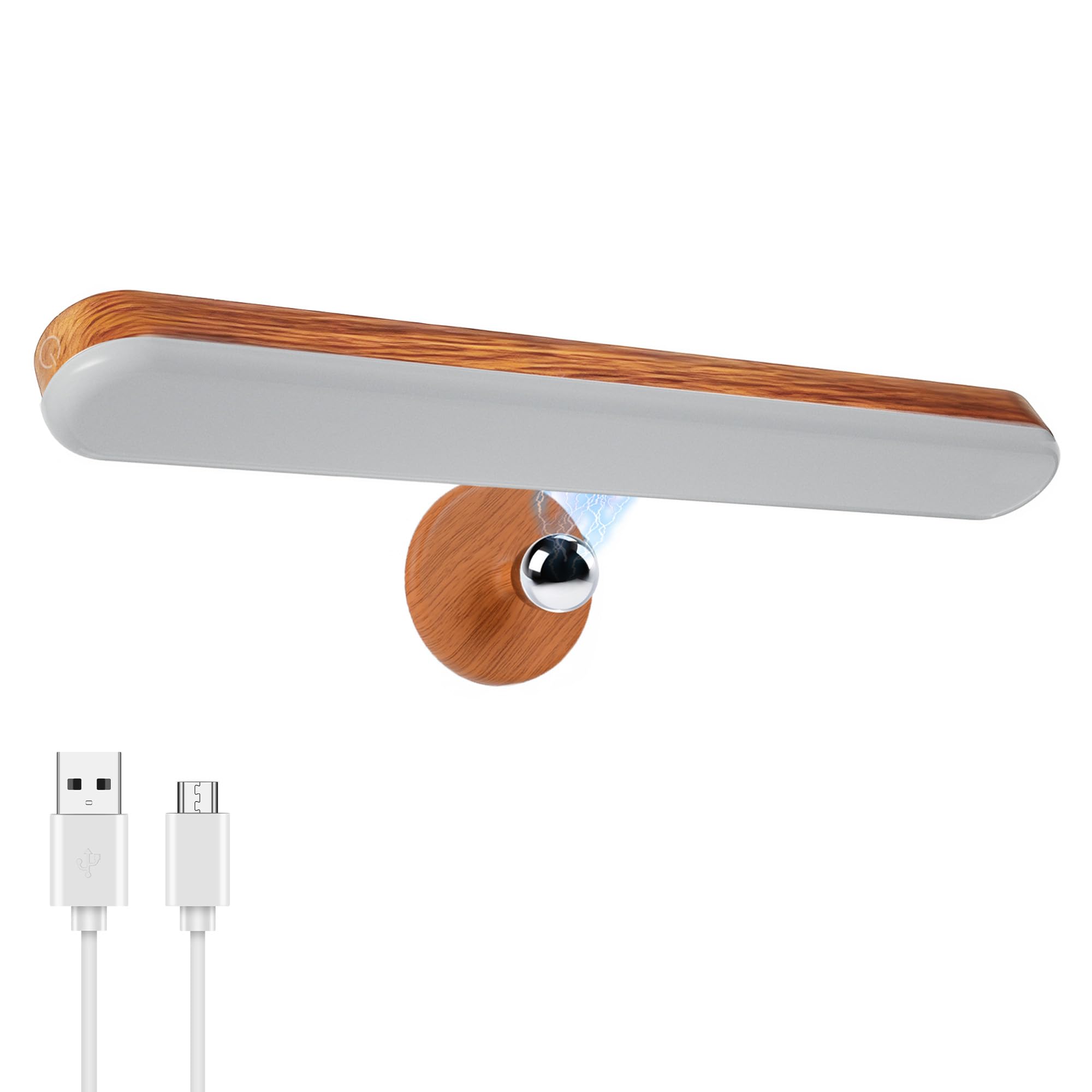 Benreom Vanity Light for Mirror with 4000mAh Rechargeable Battery, Touch Control Dimmable Makeup Light with 3 Color Modes, Magnetic 360° Adjustable LED Bathroom Mirror Light, Light Wood