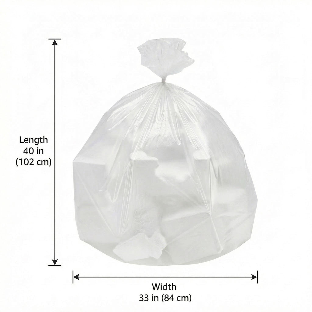LUTREVA 33 Gallon Clear Trash Can Liners, 33'' x 40'', 500 Count High Density Garbage Bags for Home, Outdoor, Hotels, Recycling, Commercial, and Industrial Use