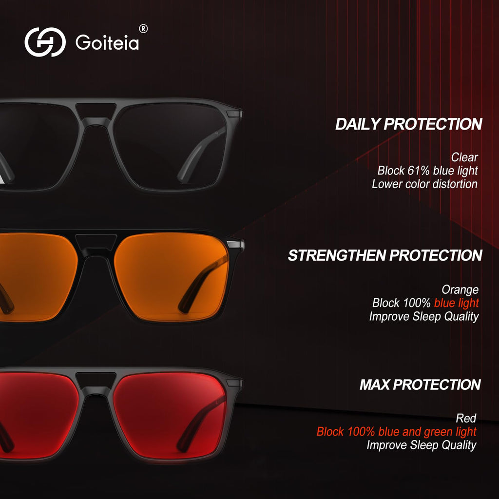 Goiteia Red Blue Light Glasses for Sleep-Blocking Blue & Green Light, Red Tinted Glasses for Relieve Eye Strain & Improve Sleep,Spring Hinges for Superior Comfort