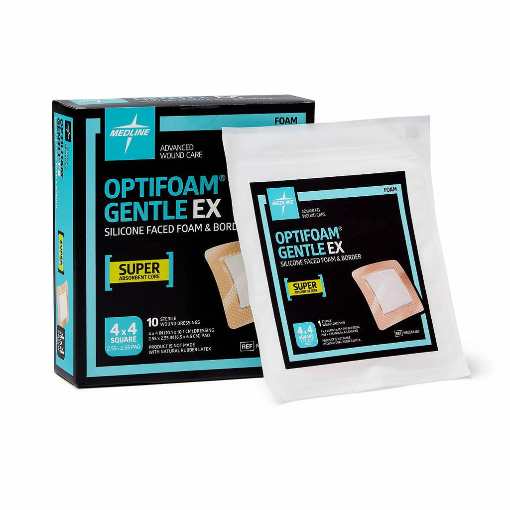 Optifoam Gentle EX Silicone-Faced Bordered Foam Dressing, 4" x 4", 10 Count