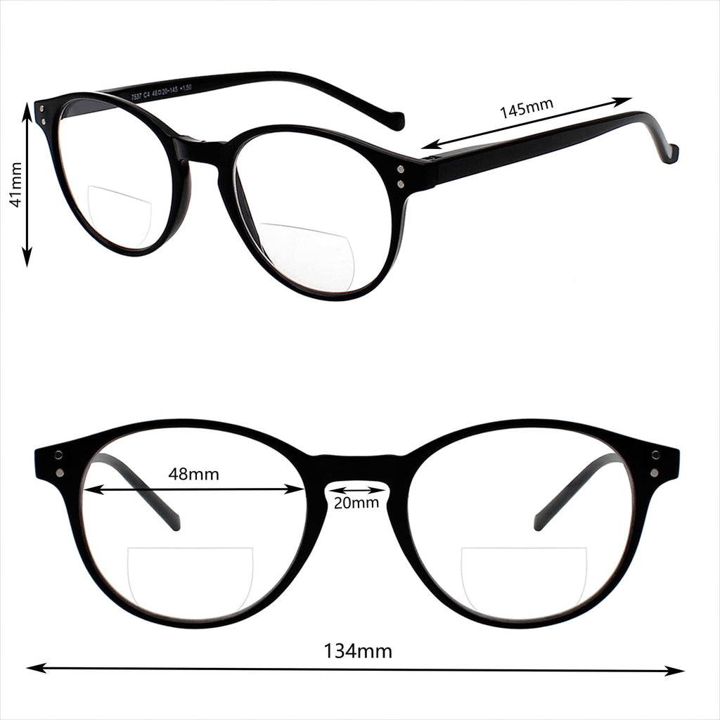 Yogo Vision Bifocal Reading Glasses for Men and Women Rectangle MultiFocal Readers with Spring Hinges Retro Design 4 Pack: Transparent Blue Frame, Transparent Brown, Demi, Black 2.5
