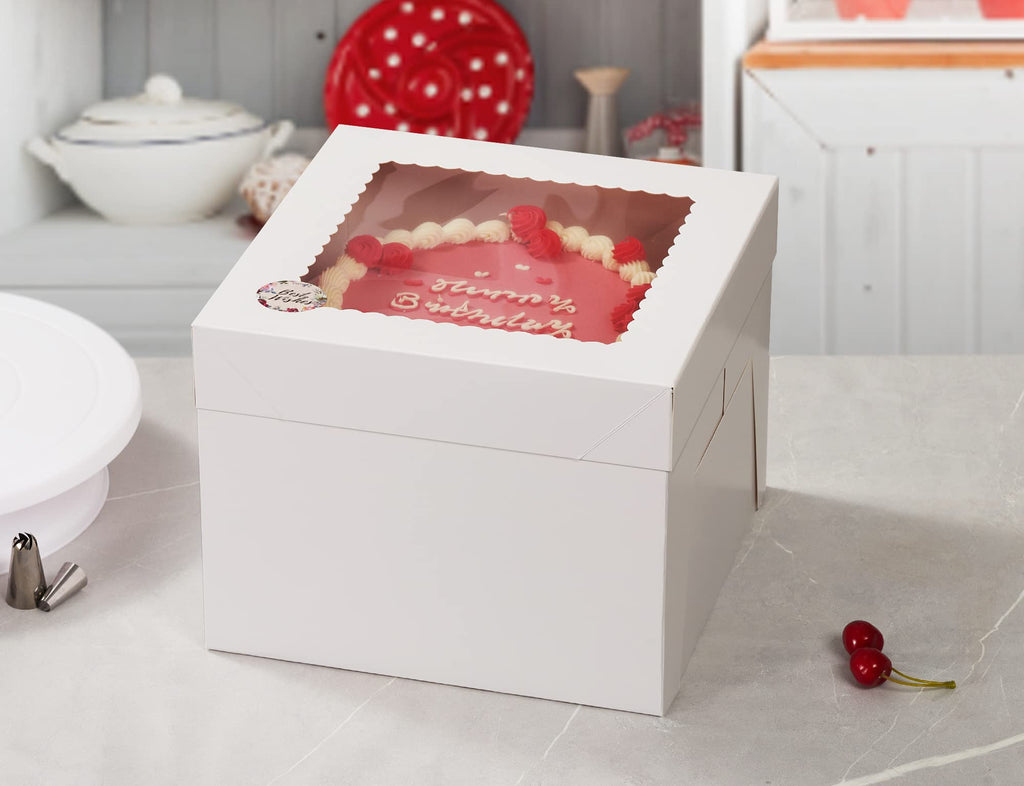 Kootek 15pcs Cake Boxes, 12x12x8 Inches Tall Cake Box with Window, White Bakery Boxes, Large Baking Boxes, Square Cardboard Cake Box for Multi-Layer Cakes, Cake Decorating Supplies for Gift Giving