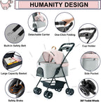 LPOTIUS 3-in-1 Pet Stroller for Small Dogs and Cats, Folding Lightweight Dog Stroller with Detachable Carrier Portable Cat Puppy Jogging Stroller with Cup Holder and Storage Basket, 4 Wheels