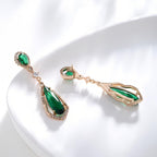 Hpoewre Vintage Emerald Green Teardrop Earrings,925 Sterling Silver Posts & 18K Gold-Plated Brass Drops,Cubic Zirconia Dangle Earrings for Women (Vintage)