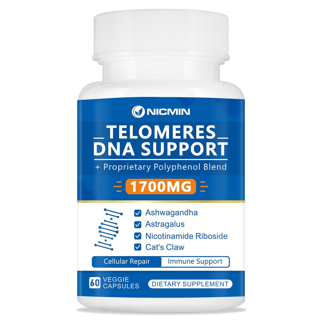 NICMIN Telomeres DNA Support - Anti Aging Supplement for DNA Repair, Cell Health & Stem Cell Support Max Absorption 60 Capsules