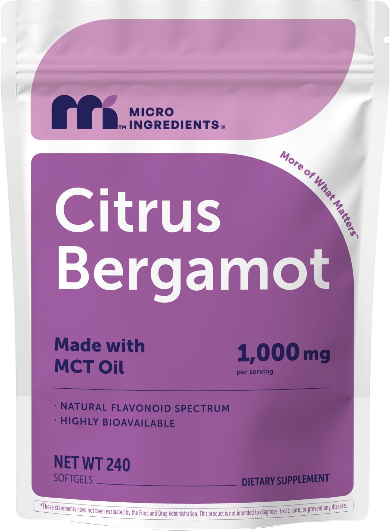 Micro Ingredients Citrus Bergamot Extract 1,000 mg for Men & Women, 240 Softgels | Natural Flavonoids & Polyphenols | Made with MCT Oil | Non‑GMO, Gluten‑Free & Soy‑Free
