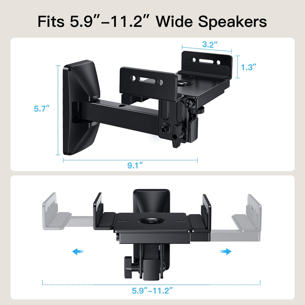 Pipishell Speaker Wall Mounts, Dual Side Clamping Bookshelf Mounting Bracket, Speaker Mounts for Surround Sound, Bookshelf Speakers up to 55 lbs, 1 Pair