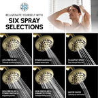 Luxury Spa Series Shower Head, 6 Spray Setting, 4.5 Inch Adjustable High Pressure Shower Head Fixture for Hard Water, 360-Degree Tilt Massage Shower System - Brushed Gold Shower Head