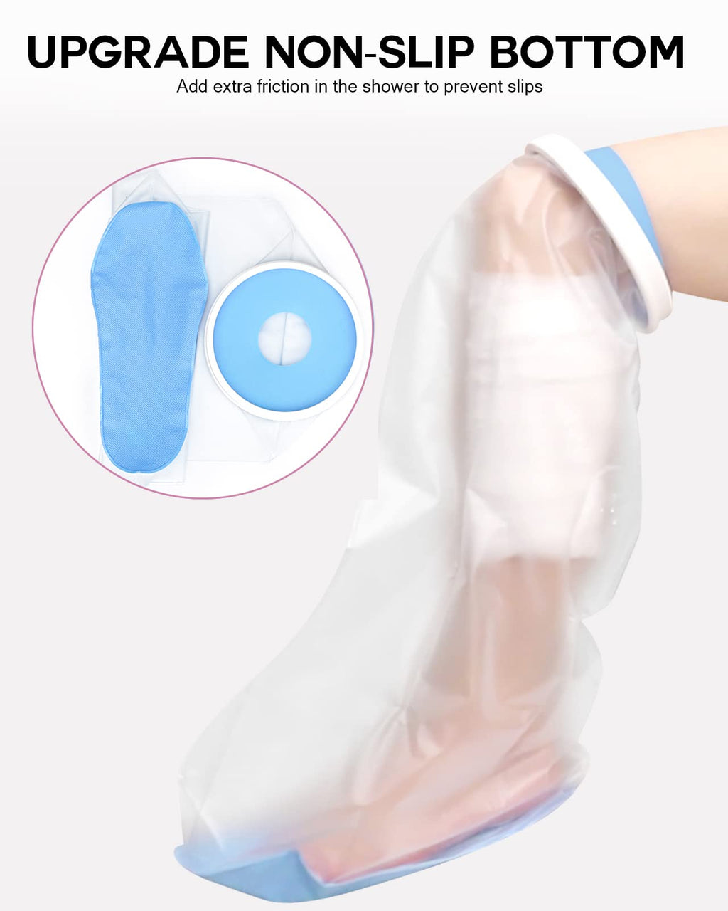 DNEOUXI Waterproof Cast Covers for Shower Leg Adult with Non-Slip Bottom, Watertight Leg Cast Protector Cast Bag for Shower Knee Shank Foot Ankle Surgery Dressing Wound, Reusable