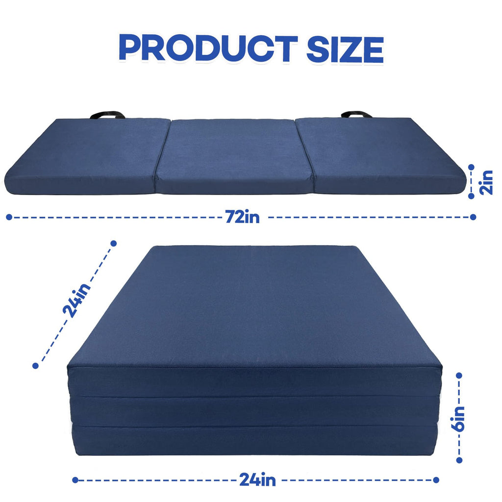 JZHLLA Foldable Fall Protection Mat for Elderly Blue Waterproof Non Slip Floor Mats with High-Resilience Foam 72 * 24 * 2 Inch Bedside Floor Mats for Elderly, Handicap, Senior