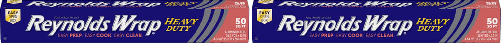 Reynolds Wrap Heavy Duty Aluminum Foil Roll, Thick Heavy Duty Foil for Added Strength and Durability, Secure Easy Open and Close Tab, 12 Inches Wide, 50 Sq. Ft. (Pack of 2)