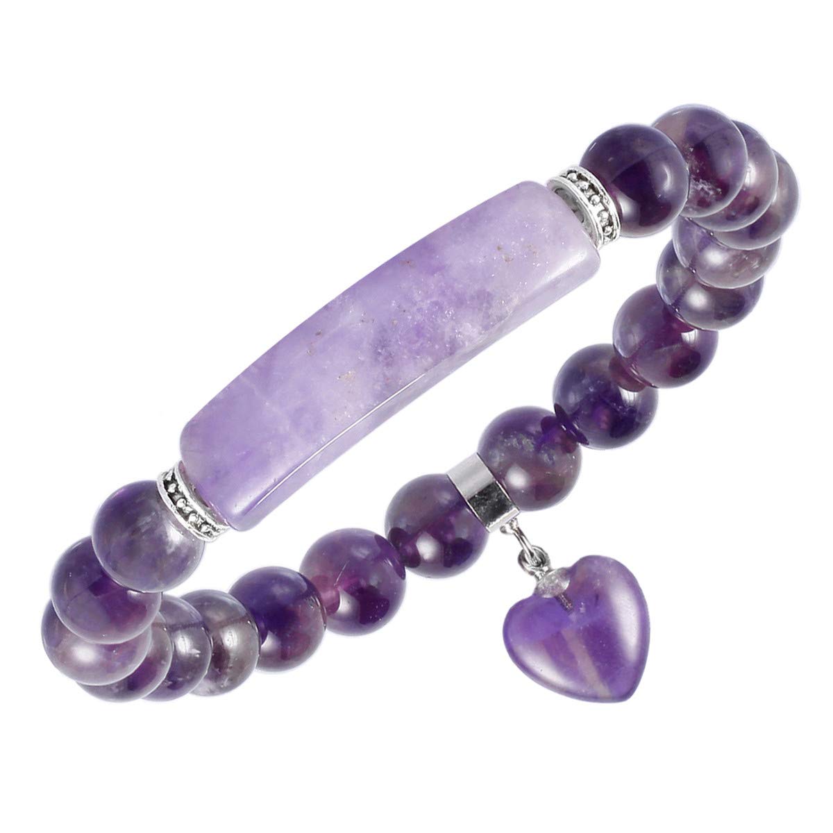 TUMBEELLUWA Purple Amethyst Healing Crystal Bracelet with Heart Charm