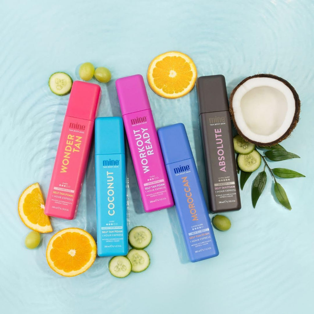 MineTan Coconut Duo Self Tan Bundle | Express 1 Hour - Includes 2 Coconut Sunless Tanner Mousses, Application Mitt, & Exfoliating Glove for Tan Removal & Prep