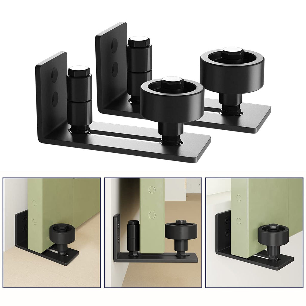 SMARTSTANDARD Sliding Barn Door Floor Guide for Bottom Adjustable Roller - 8 Setup Options for DIYers - Flush Design Bottom Flat Barn Door Floor Guide Stay Roller (Black) 2PCS