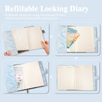 Kutoda Marble Diary with Lock, 192 Pages College Ruled Secret Journal with Lock, Waterproof A5 locked journal for women, Cute Diary Stuff for Teen Girls (Blue)