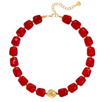 Zhuozatrfa Red Chunky Necklace for Women Cherry Red Square Resin Beads Necklace Bold Statement Choker Necklace Valentine’s Day Christmas Jewelry