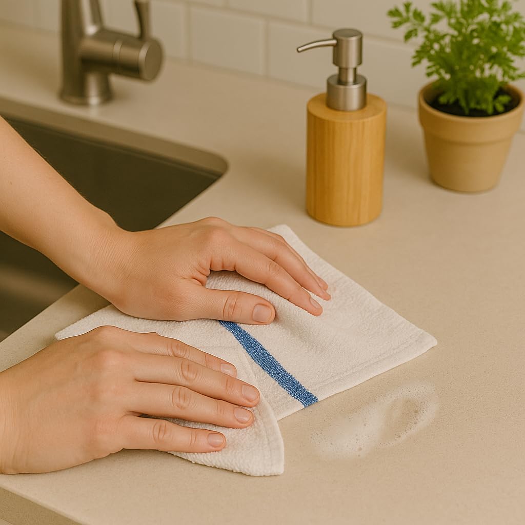 ZUPERIA Bar Mop Towels - 60 Pack (16"x19") - 100% Cotton High Absorbency Kitchen Towels – Reusable Dish Cloths, Quick-Dry Rags with Blue Stripe – Ideal for Restaurants, Cooks, Bartenders & Homes