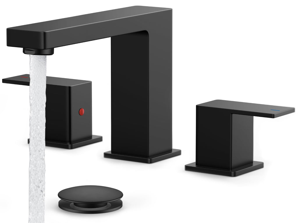 FORIOUS Black Bathroom Faucet 3 Hole, Matte Black Bathroom Sink Faucet Wide
