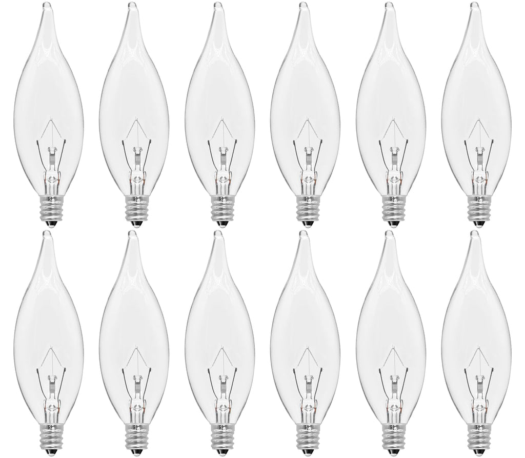 CYLYT 12-Pack E12 Candle Light Bulbs 40W Warm White 2500K, 380 Lumen Dimmable Chandelier Light Bulbs for Ceiling Fan, Pendants or Outdoor, CA10 Clear Candelabra Base Bulbs