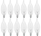 CYLYT 12-Pack E12 Candle Light Bulbs 40W Warm White 2500K, 380 Lumen Dimmable Chandelier Light Bulbs for Ceiling Fan, Pendants or Outdoor, CA10 Clear Candelabra Base Bulbs