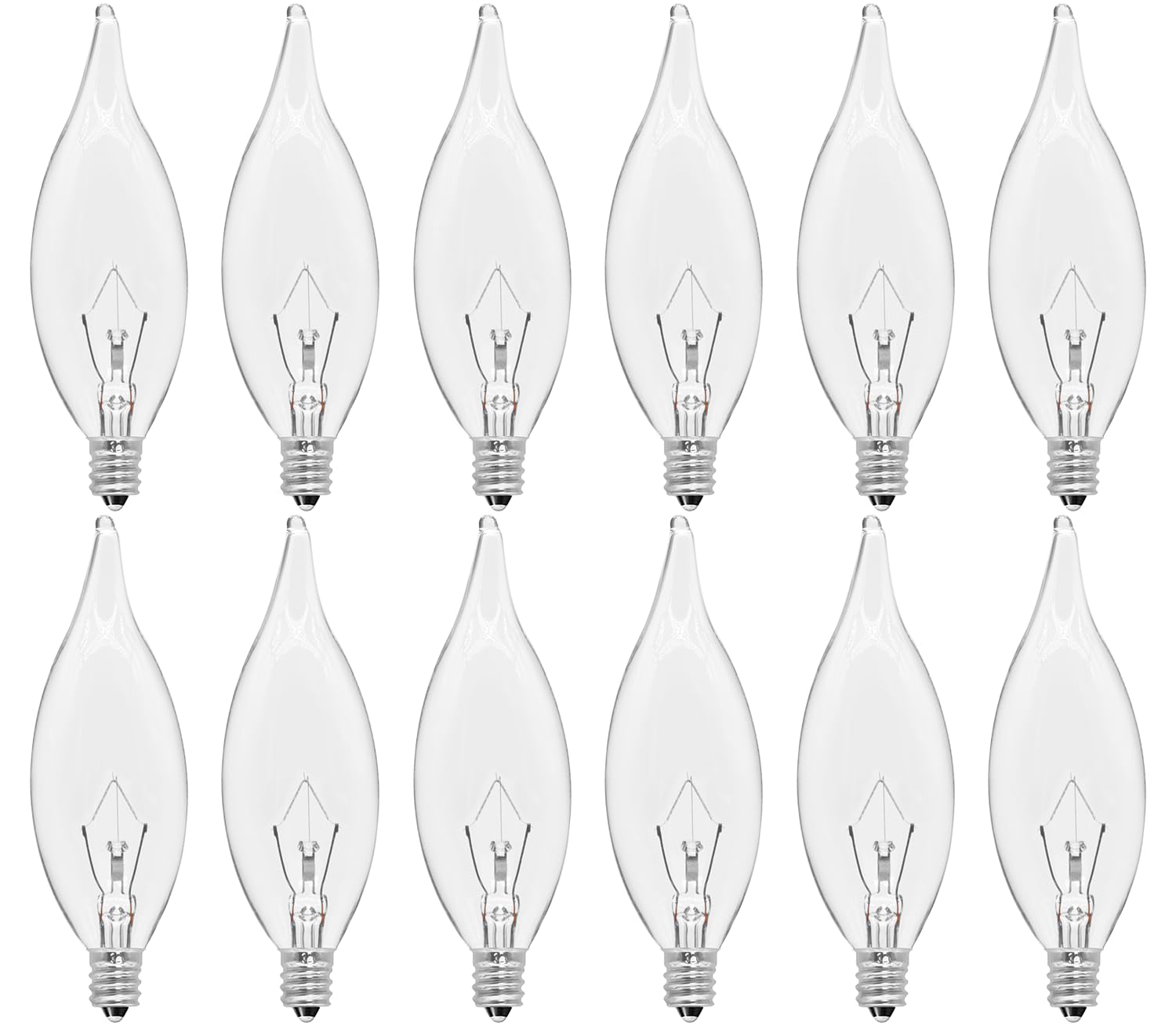 CYLYT 12-Pack E12 Candle Light Bulbs 40W Warm White 2500K, 380 Lumen Dimmable Chandelier Light Bulbs for Ceiling Fan, Pendants or Outdoor, CA10 Clear Candelabra Base Bulbs