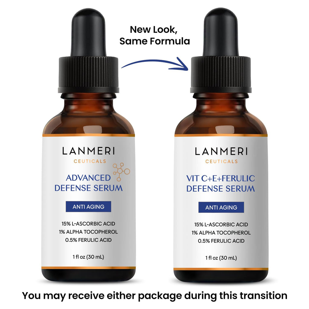 Lanmeri Ceuticals 15% Vitamin C + E + Ferulic Serum: Advanced Antioxidant Defense Formula with 1% Vitamin E & 0.5% Ferulic Acid – High-Stability Vitamin C Serum (1 fl oz)