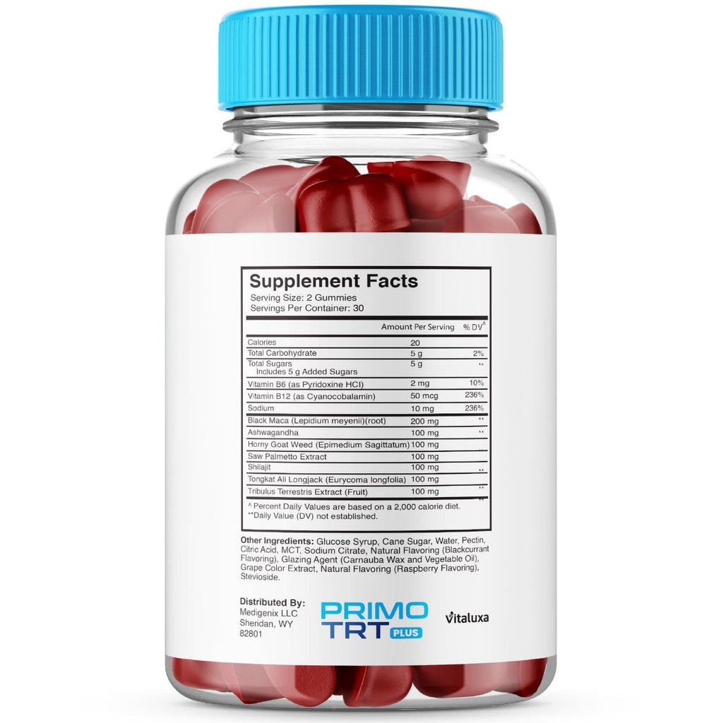 Primo TRT Gummies, Primo TRT Plus Advanced Performance Blend Supplement, PrimoTRT Try Prime Gomitas Maximum Strength Males Support for Overall Health Wellness All Natural Ingredients (60 Gummies)
