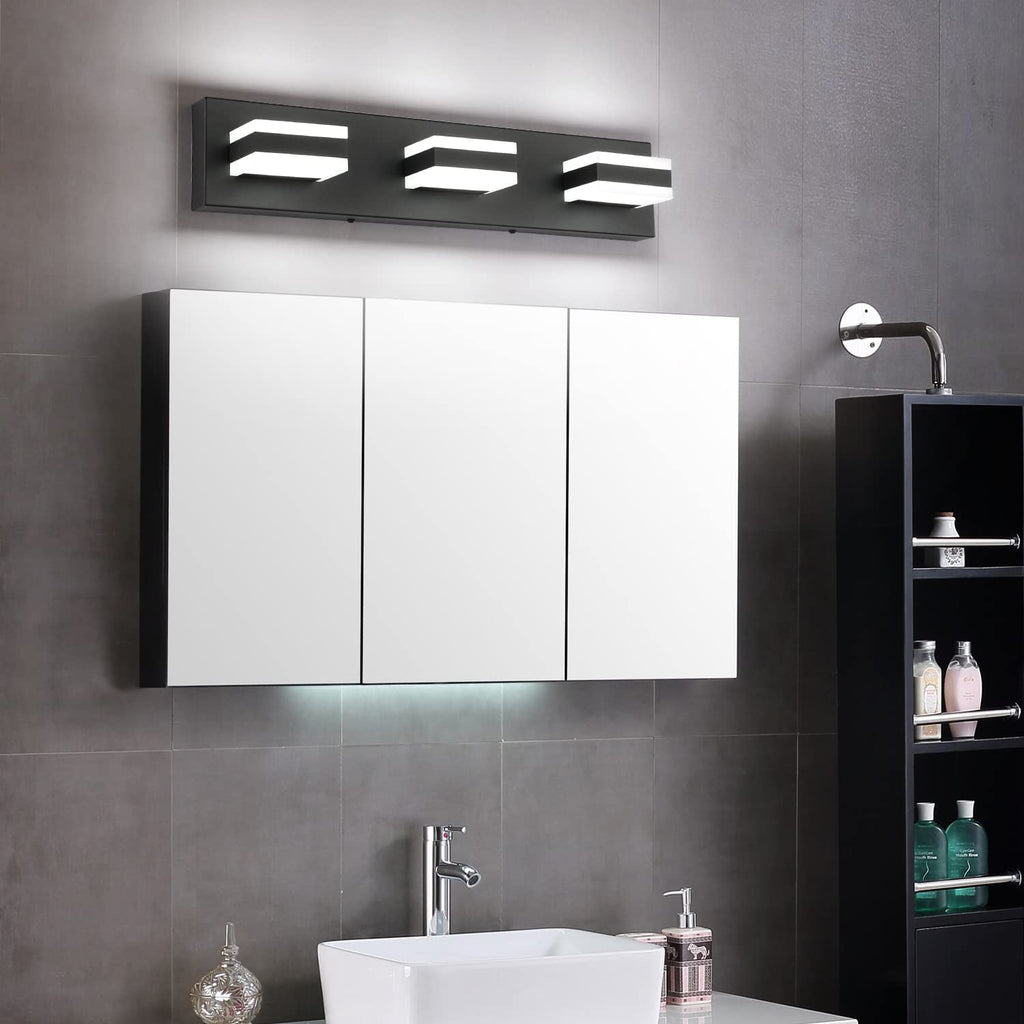 SOLFART LED Black Bathroom Vanity Light Fixtures Over Mirror 3 Lights Bath Lighting Restroom Light Modern Vanity Lights for Bathroom Bath Lights